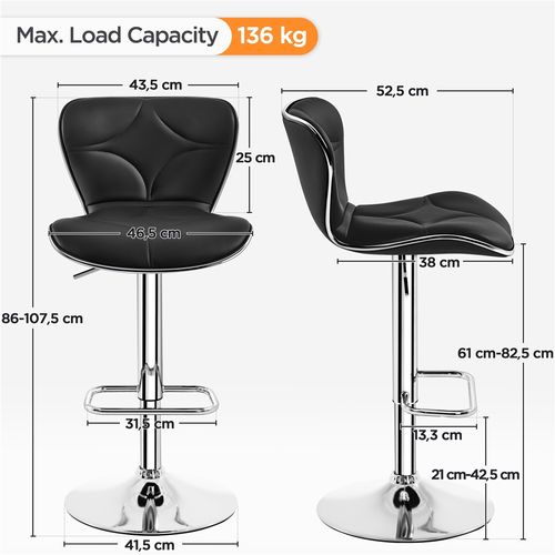Lot De 4 Tabourets De Bar En Similicuir Et En Métal Chaises De Bar Réglables En Hauteur, Noir