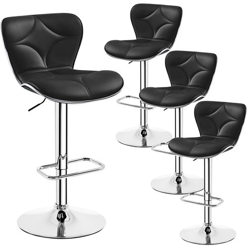 Lot De 4 Tabourets De Bar En Similicuir Et En Métal Chaises De Bar Réglables En Hauteur, Noir