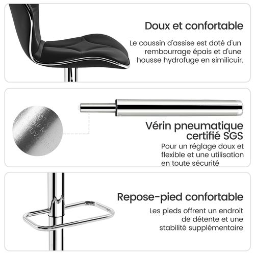 Lot De 4 Tabourets De Bar En Similicuir Et En Métal Chaises De Bar Réglables En Hauteur, Noir