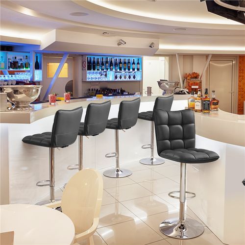 Lot De 4 Chaises De Bar Modernes En Similicuir Réglables En Hauteur Design Capitonné, Noir