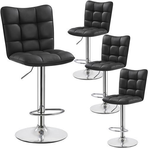Lot De 4 Chaises De Bar Modernes En Similicuir Réglables En Hauteur Design Capitonné, Noir