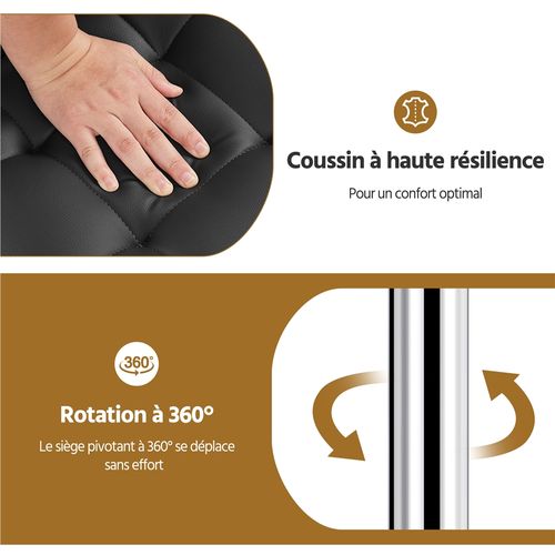 Lot De 4 Chaises De Bar Modernes En Similicuir Réglables En Hauteur Design Capitonné, Noir