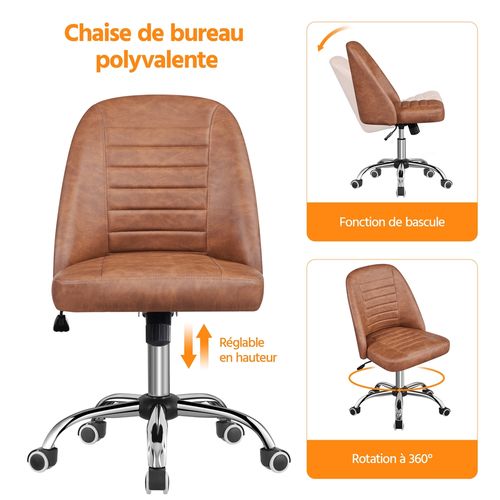 Chaise De Bureau En Similicuir Avec Roulettes Et Assise Réglable En Hauteur, Marron Rustique