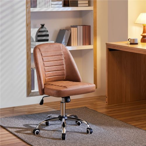 Chaise De Bureau En Similicuir Avec Roulettes Et Assise Réglable En Hauteur, Marron Rustique