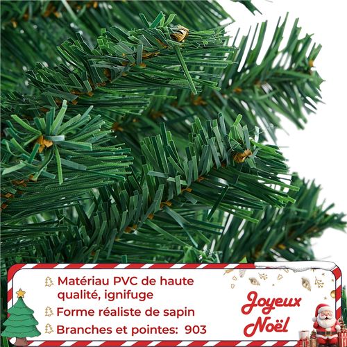 Sapin De Noël Artificiel Avec Support En Métal, 903 Branches Et Des Embouts Bouclés, Vert