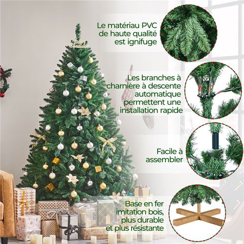 Sapin De Noël Artificiel Avec Support En Métal, 903 Branches Et Des Embouts Bouclés, Vert