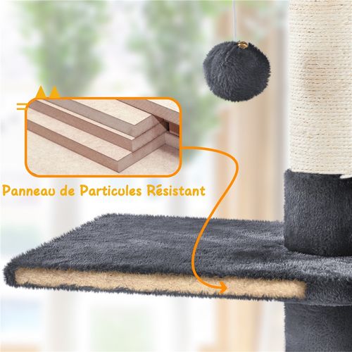 Arbre à Chat Plafond Réglable En Hauteur Avec Cachette Griffoirs En Sisal Gris Foncé