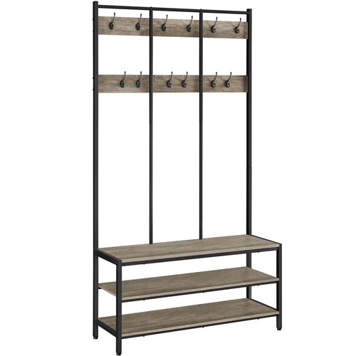 Porte-manteau Sur Pied En Bois Et Métal Avec Étagère à Chaussures à 3 Niveaux, Gris