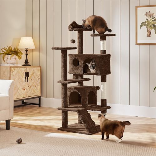 Arbre à Chat Multiniveau Avec Cachettes Et Poteaux à Griffer, 138,5 Cm De Haut Marron