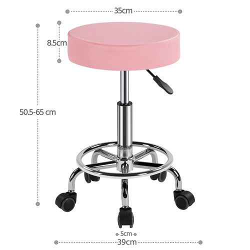 Tabouret Rond à Roulettes Avec Assise Rembourrée Et Revêtement En Similicuir Rose