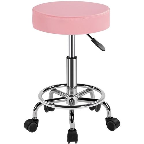 Tabouret Rond à Roulettes Avec Assise Rembourrée Et Revêtement En Similicuir Rose