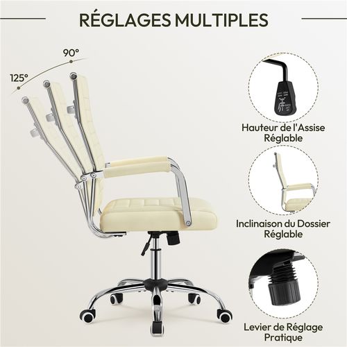 Chaise De Bureau En Similicuir Réglable En Hauteur Avec Base En Métal Chromé, Beige