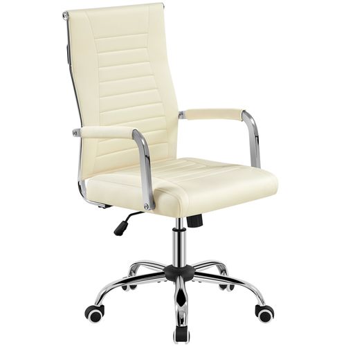 Chaise De Bureau En Similicuir Réglable En Hauteur Avec Base En Métal Chromé, Beige