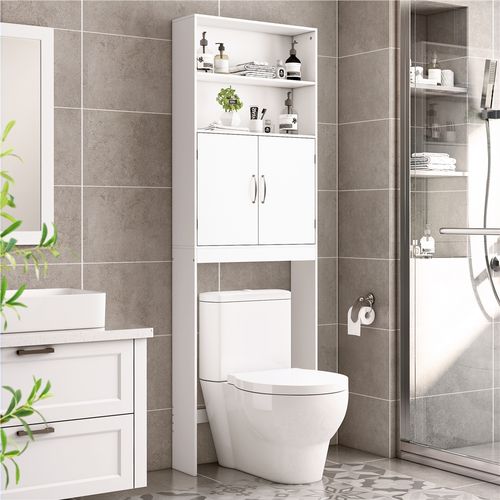 Meuble Dessus Wc Étagère De Toilettes Avec Portes Tablette Réglable En Hauteur, Blanc