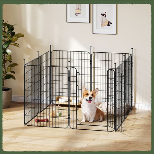 Parc Pour Chien Pliable En Métal Avec Porte Et Piquets Enclos Modulable, 60 × 80 Cm Noir