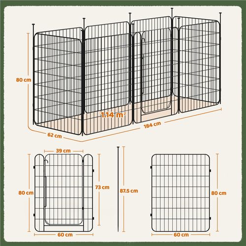 Parc Pour Chien Pliable En Métal Avec Porte Et Piquets Enclos Modulable, 60 × 80 Cm Noir