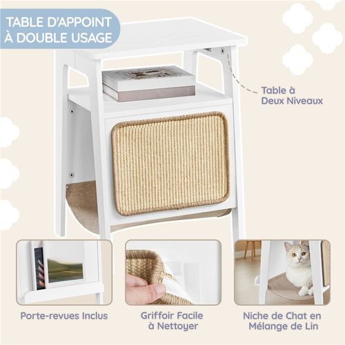 Table D'appoint Pour Chat Avec Lit Bout De Canapé En Bois Avec Niche Range-magazines Blanc