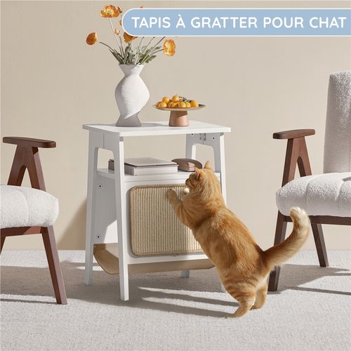 Table D'appoint Pour Chat Avec Lit Bout De Canapé En Bois Avec Niche Range-magazines Blanc