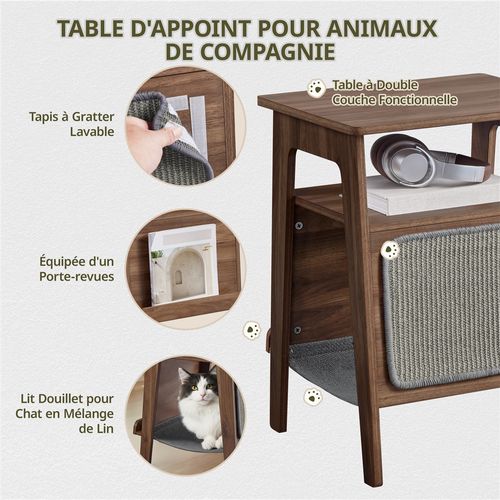 Table D'appoint Pour Chat Avec Lit Bout De Canapé En Bois Avec Niche Range-magazines Noyer