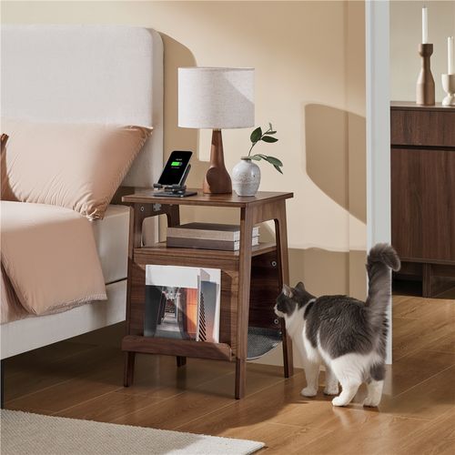 Table D'appoint Pour Chat Avec Lit Bout De Canapé En Bois Avec Niche Range-magazines Noyer