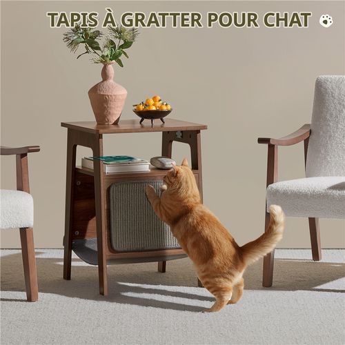 Table D'appoint Pour Chat Avec Lit Bout De Canapé En Bois Avec Niche Range-magazines Noyer