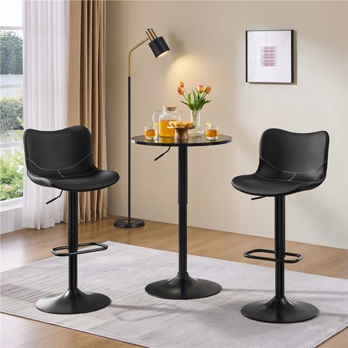 Lot De 2 Tabourets De Bar En Similicuir Réglables En Hauteur Avec Repose-pieds Noir
