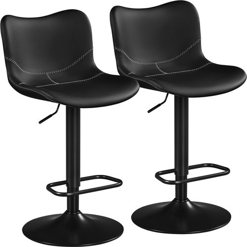 Lot De 2 Tabourets De Bar En Similicuir Réglables En Hauteur Avec Repose-pieds Noir