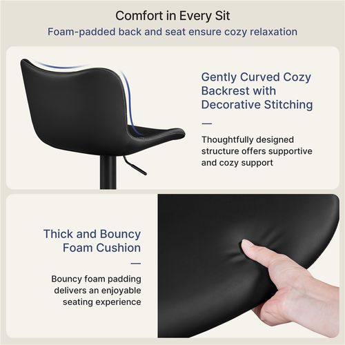 Lot De 2 Tabourets De Bar En Similicuir Réglables En Hauteur Avec Repose-pieds Noir