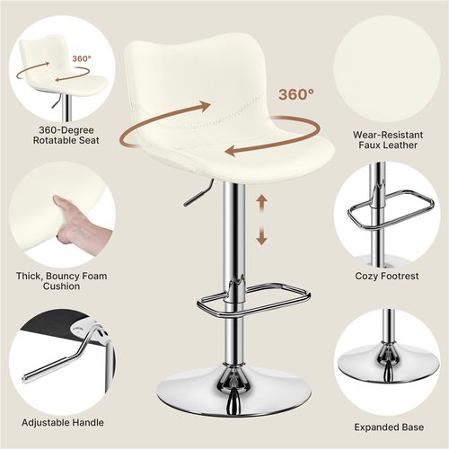 Lot De 2 Tabourets De Bar En Similicuir Réglables En Hauteur Avec Repose-pieds Blanc