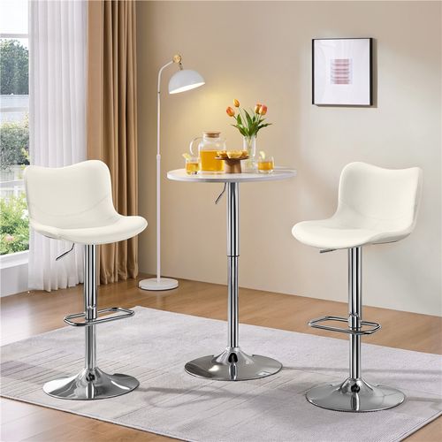 Lot De 2 Tabourets De Bar En Similicuir Réglables En Hauteur Avec Repose-pieds Blanc