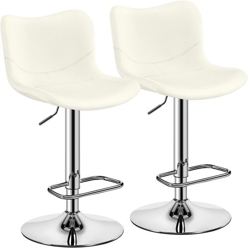 Lot De 2 Tabourets De Bar En Similicuir Réglables En Hauteur Avec Repose-pieds Blanc