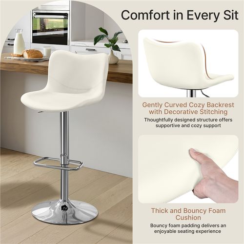 Lot De 2 Tabourets De Bar En Similicuir Réglables En Hauteur Avec Repose-pieds Blanc