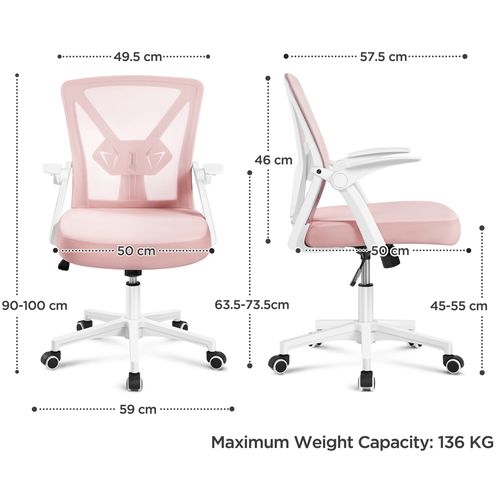 Chaise De Bureau En Maille Avec Support Lombaire Ajustable Assise Réglable En Hauteur, Rose