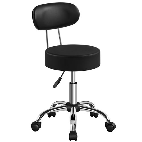 Tabouret Rond à Roulettes Hauteur Réglable 75-84 Cm Avec Assise Rembourrée, Noir