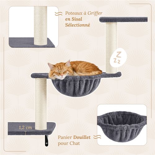 Arbre à Chat Mural Étagères Murales Avec Niches Paniers Griffoirs En Sisal Jouet Gris Foncé