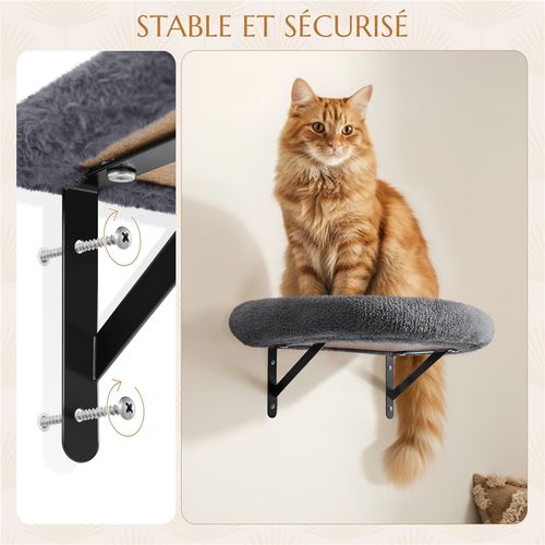 Arbre à Chat Mural Étagères Murales Avec Niches Paniers Griffoirs En Sisal Jouet Gris Foncé