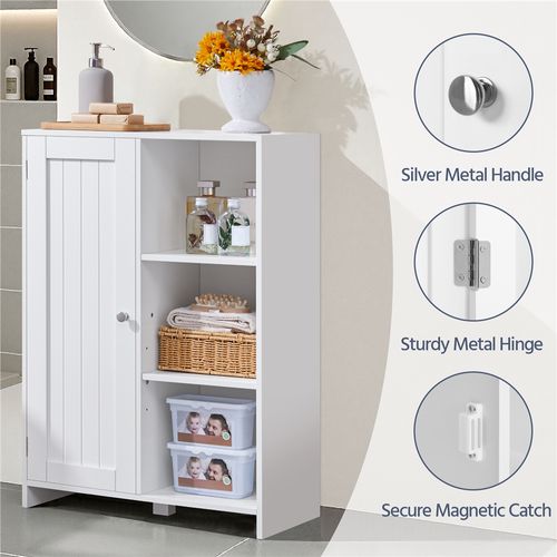 Meuble De Salle De Bain Moderne Avec Porte Unique Et 3 Étagères Ouvertes, Blanc