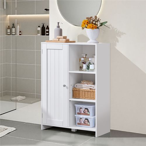 Meuble De Salle De Bain Moderne Avec Porte Unique Et 3 Étagères Ouvertes, Blanc
