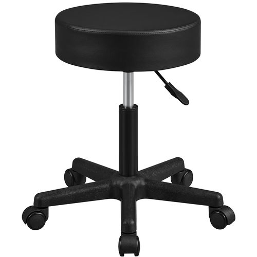 Tabouret Rond à Roulettes Hauteur Réglable Assise Rembourrée Revêtement En Simili Noir