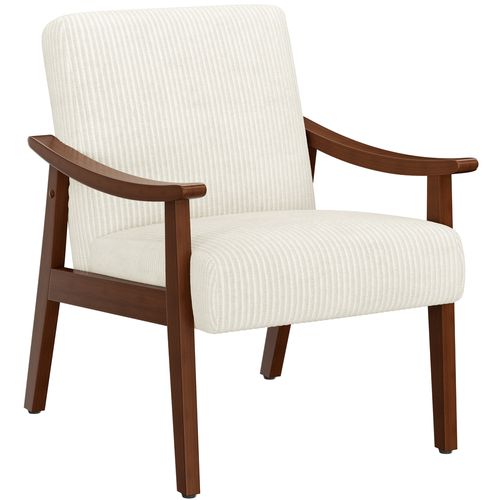 Fauteuil De Salon En Velours Côtelé Style Milieu Du Siècle Avec Pieds En Bois Massif, Beige