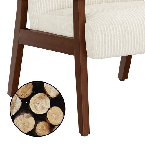 Fauteuil De Salon En Velours Côtelé Style Milieu Du Siècle Avec Pieds En Bois Massif, Beige