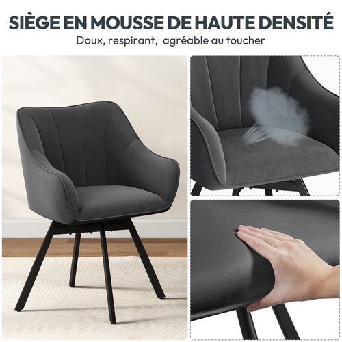 Chaise De Salle à Manger Rotative Avec Assise En Velours Et Pieds En Métal Gris Foncé