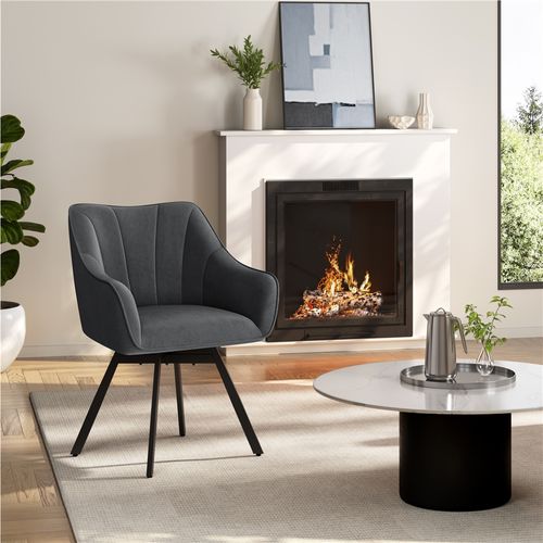 Chaise De Salle à Manger Rotative Avec Assise En Velours Et Pieds En Métal Gris Foncé