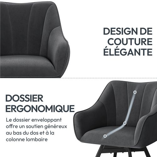 Chaise De Salle à Manger Rotative Avec Assise En Velours Et Pieds En Métal Gris Foncé