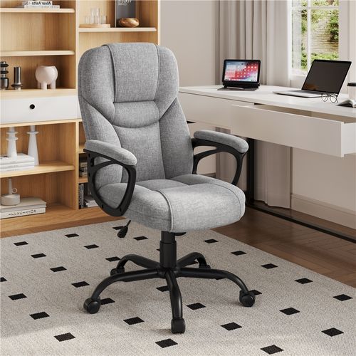 Fauteuil De Bureau En Tissu Avec Haut Dossier Et Assise Réglable En Hauteur Gris