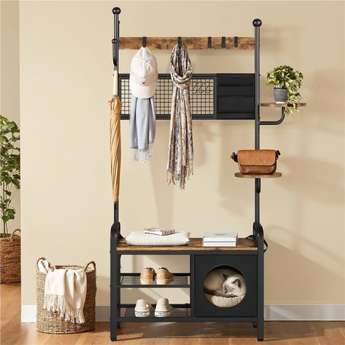 Portemanteau Industriel Chat-humain Avec Niche Perchoirs Rangement 3 Niveaux Brun Rustique