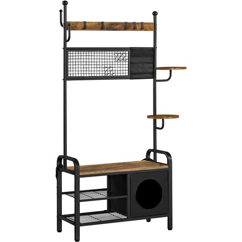 Portemanteau Industriel Chat-humain Avec Niche Perchoirs Rangement 3 Niveaux Brun Rustique