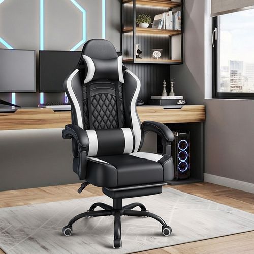 Fauteuil Gaming Inclinable Avec Repose-pieds Et Assise Réglable En Hauteur Noir/blanc
