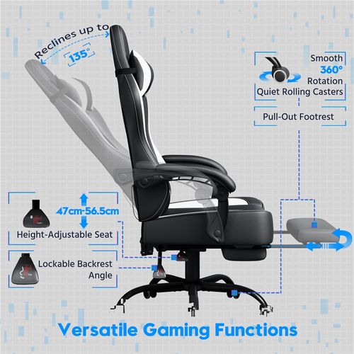 Fauteuil Gaming Inclinable Avec Repose-pieds Et Assise Réglable En Hauteur Noir/blanc