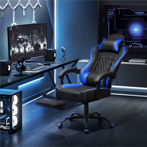 Fauteuil Gaming Inclinable Avec Repose-pieds Et Assise Réglable En Hauteur Noir/bleu